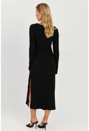 Kadın Siyah Yırtmaçlı Kaşkorse Midi Elbise EY2702