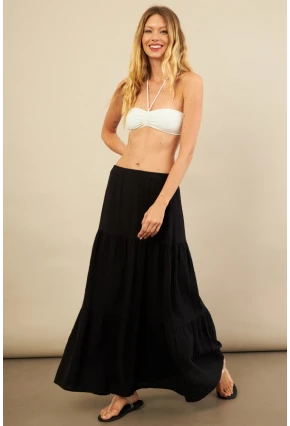 Kadın Siyah Yırtmaçlı Müslin Etek ÖM7016