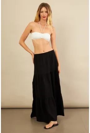 Kadın Siyah Yırtmaçlı Müslin Etek ÖM7016