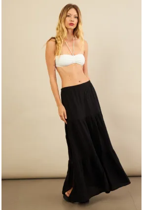 Kadın Siyah Yırtmaçlı Müslin Etek ÖM7016