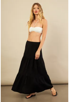 Kadın Siyah Yırtmaçlı Müslin Etek ÖM7016
