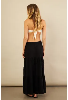 Kadın Siyah Yırtmaçlı Müslin Etek ÖM7016