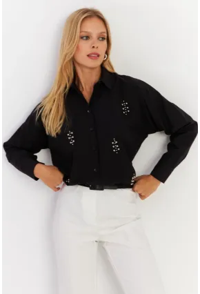 Kadın Siyah Zımbalı Gömlek MASF1
