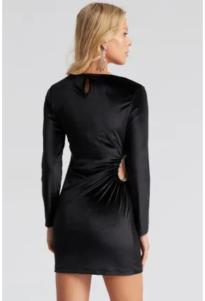 Kadın Siyah Zincir Aksesuarlı Kadife Mini Elbise GÇ145