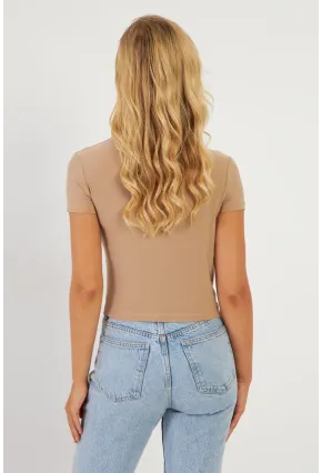 Kadın Sütlü Kahve Büzgülü Bluz LPP1287