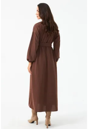 Kadın Taba Kemerli Maxi Gömlek Elbise MASF17