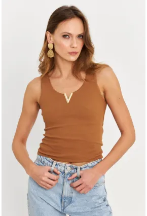 Kadın Tarçın Aksesuarlı Kaşkorse Bluz RLO116