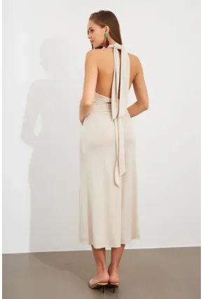 Kadın Taş Bağlamalı Sırt Dekolteli Maxi Elbise UG2003