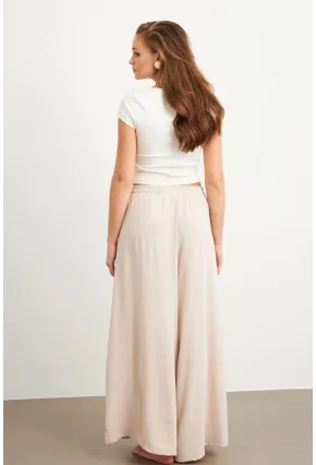 Kadın Taş Beli Lastikli Cepli Palazzo Pantolon Sİ1155