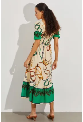 Kadın Taş Gipeli Kare Yaka Midi Elbise ÖM167