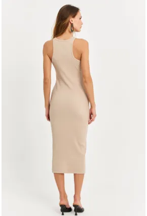 Kadın Taş Kolsuz Kaşkorse Midi Elbise EY3049