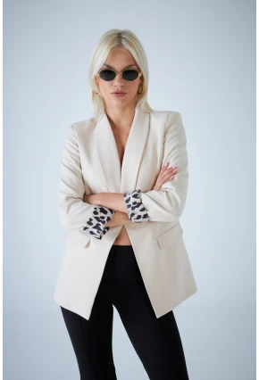 Kadın Taş Leopar Astarlı Blazer Ceket BES3049