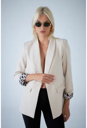 Kadın Taş Leopar Astarlı Blazer Ceket BES3049