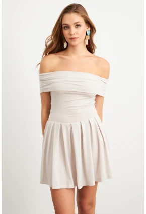 Kadın Taş Madonna Yaka Midi Elbise MON1262-1