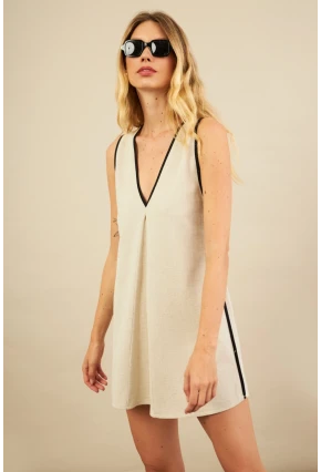 Kadın Taş Mini Keten Elbise MSİ103