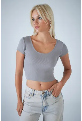 Kadın Taş Ön Arka U Bluz EV57