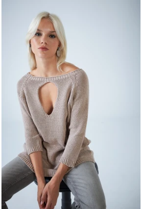 Kadın Taş Sırtı Damla Triko Bluz YV267