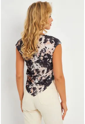 Kadın Taş-Siyah Drapeli Desenli Bluz GÇ182