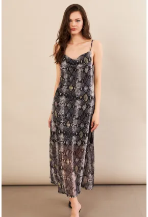 Kadın Taş-Siyah Sırtı Açık Desenli Midi Tül Elbise İRE992