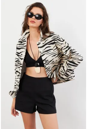 Kadın Taş-Siyah Zebra Desenli Ceket QS5337-90