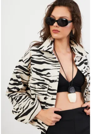 Kadın Taş-Siyah Zebra Desenli Ceket QS5337-90