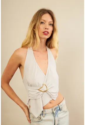 Kadın Taş Tokalı Asimetrik Crop Bluz AN8134