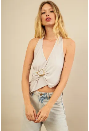 Kadın Taş Tokalı Asimetrik Crop Bluz AN8134