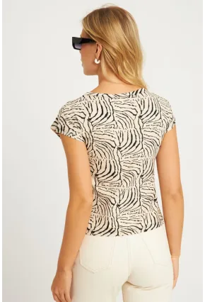 Kadın Taş V Yaka Desenli Bluz LPP1285