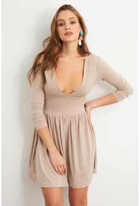 Kadın Taş V Yaka Mini Elbise LİK17