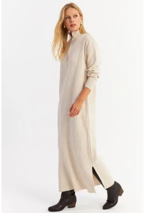 Kadın Taş Yakası Fermuarlı Triko Maxi Elbise MNUV10
