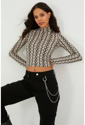 Kadın Taş Yarım Balıkçı Zebra Desen Bluz LPP1133