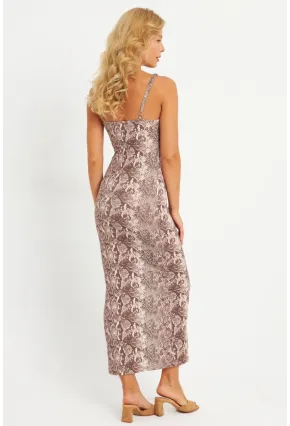 Kadın Taş Yılan Desenli Maxi Elbise MEN2052