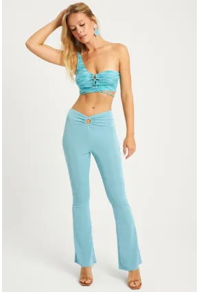Kadın Turkuaz Simli İspanyol Pantolon TH1113