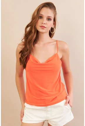 Kadın Turuncu Degaje Yaka Bluz LPP1286-90
