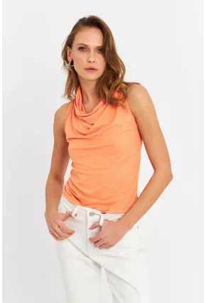 Kadın Turuncu Sırt Pencereli Desenli Bluz LPP1021