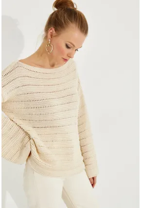 Kadın Vanilya Ajurlu Triko Bluz YV213