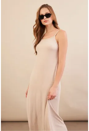 Kadın Vanilya Ayarlanabilir Askılı Bürümcük Midi Elbise MX9455