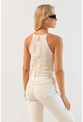 Kadın Vanilya Ayarlanabilir Boyunlu Triko Bluz MP20147