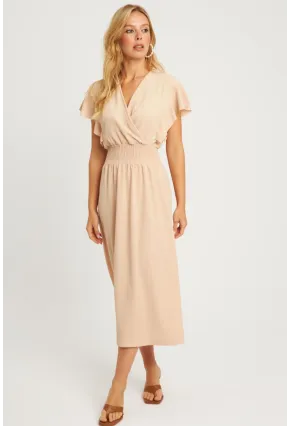 Kadın Vanilya Bürümcük Kruvaze Midi Elbise XL2008