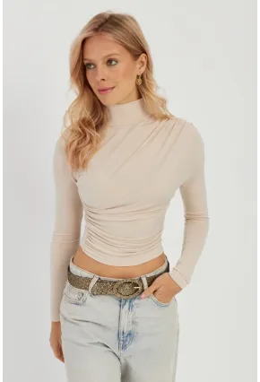 Kadın Vanilya Büzgülü Kısa Bluz MEN2023-90