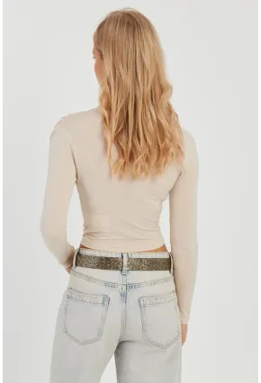 Kadın Vanilya Büzgülü Kısa Bluz MEN2023-90