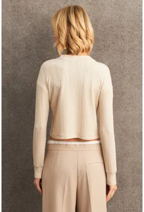 Kadın Vanilya Düğme Detaylı Bluz TF57