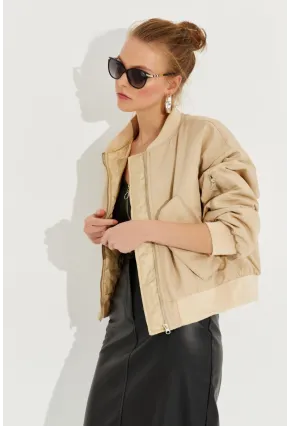 Kadın Vanilya Fermuarlı Bomber Mont QRS8367