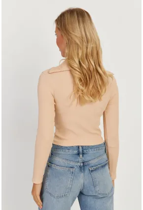 Kadın Vanilya Fermuarlı Kısa Bluz CY336
