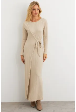 Kadın Vanilya Kruvaze Maxi Elbise COL31
