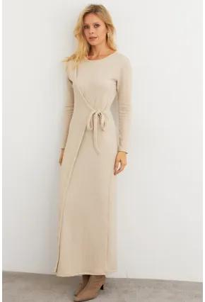 Kadın Vanilya Kruvaze Maxi Elbise COL31
