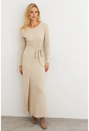 Kadın Vanilya Kruvaze Maxi Elbise COL31