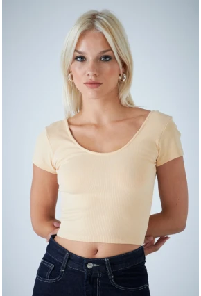 Kadın Vanilya Ön Arka U Bluz EV57