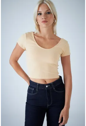 Kadın Vanilya Ön Arka U Bluz EV57