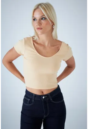 Kadın Vanilya Ön Arka U Bluz EV57